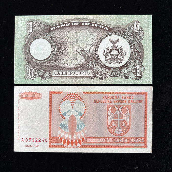 Vintage Banknote Set Lost Nations Phantom State Biafra & Serbian Krajina Lot AU