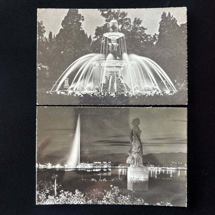 Vintage Postcard Lot 2 Glossy RPPC Geneva Switzerland Jet D Eau Jardin Anglais