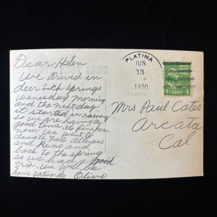 Vintage Postcard 1950 RPPC Tommy Deer Lick Springs CA Snow Platina Post History