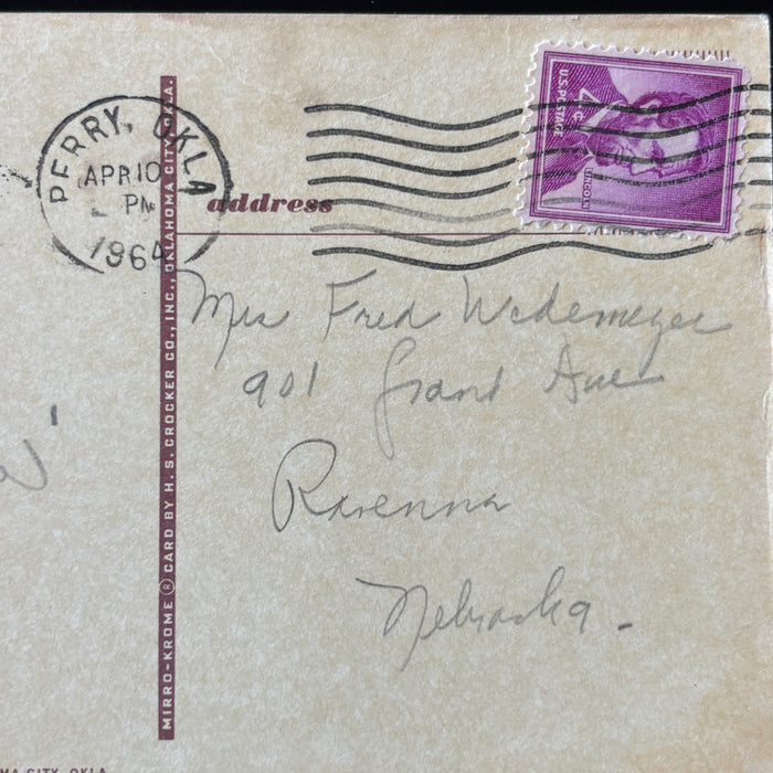 Vintage Postcard 1964 Greetings From Oklahoma Perry Will Rogers Memorial Posted