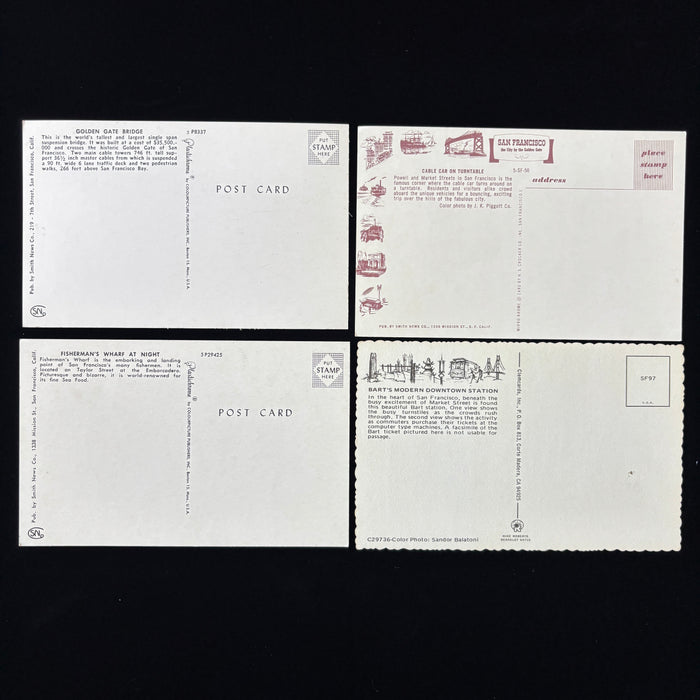 Vintage Postcard Lot San Francisco Golden Gate Cable Car Fishermans Wharf BART