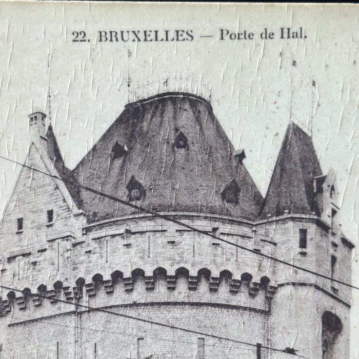 Antique Postcard Brussels Belgium Porte De Hal Gate Edwardian Street Life Gothic