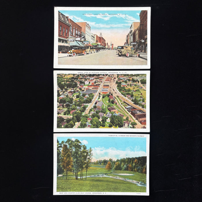 Vintage Postcard Lot Main Street Henderson NC Shop Signs Cars Golf Country Club