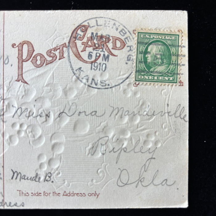 Antique Postcard 1910 Hollenberg Kansas Farm Life Gilt Silver Easter Cross Lily