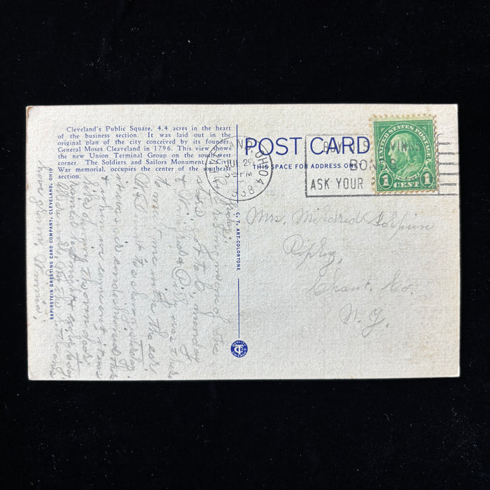 Vintage Postcard 1938 AC Show Bustling Cleveland OH Terminal Tower Night Linen