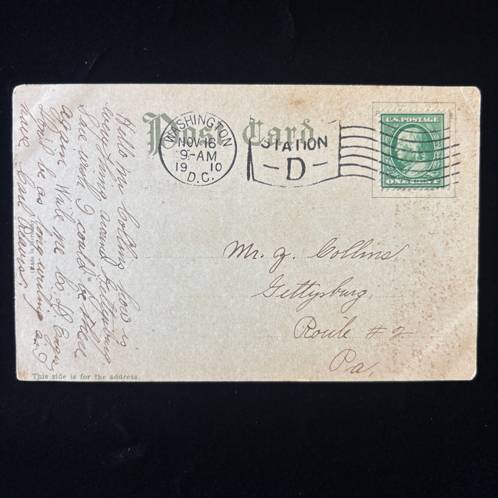 Antique Postcard 1910 Social History Washington Monument Gettysburg Station D