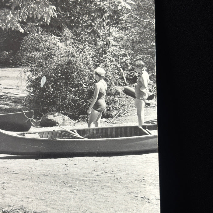 Vintage Postcard 1950s RPPC Canoes Cygnus Cepheus Nod Summer Camp Women Swimsuit