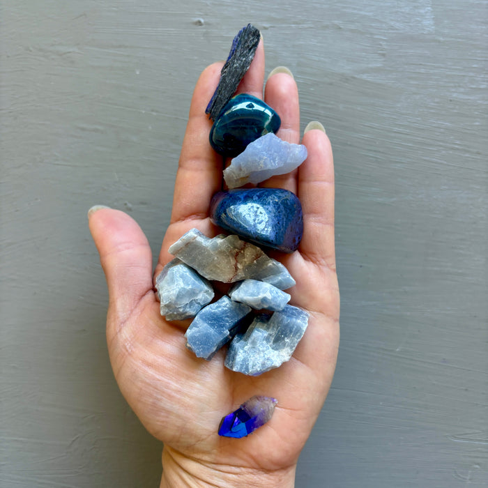 Throat Chakra Set of 10 Blue Apatite Calcite Kyanite & Quartz