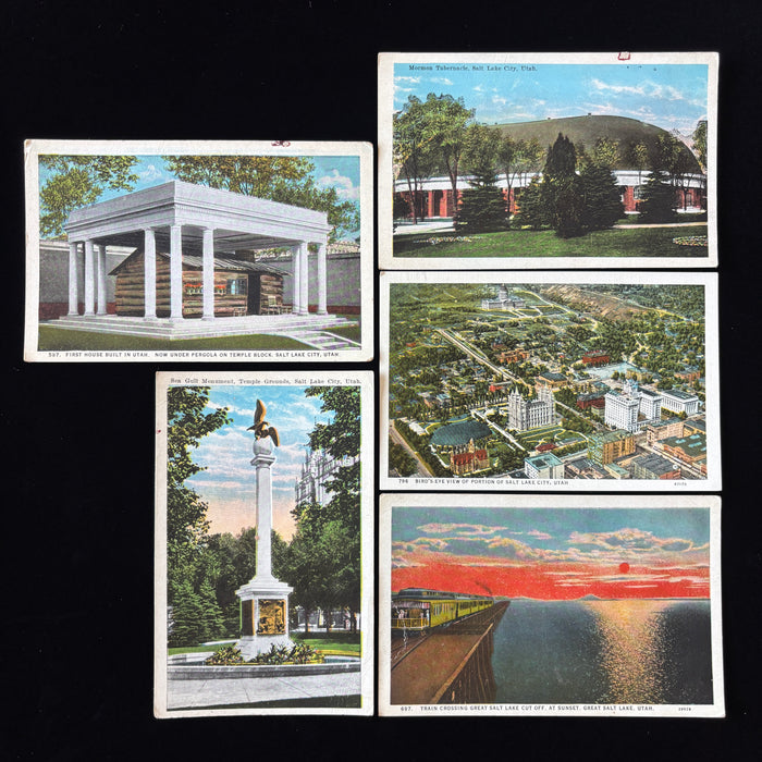 Vintage Postcard Lot Salt Lake City Utah Mormon Tabernacle Sea Gull Train Sunset