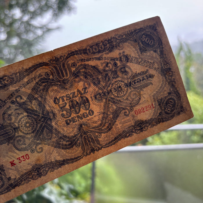 Vintage Banknote 1945 Hungary 500 Pengő WWII Hyperinflation Neoclassical Art Lady