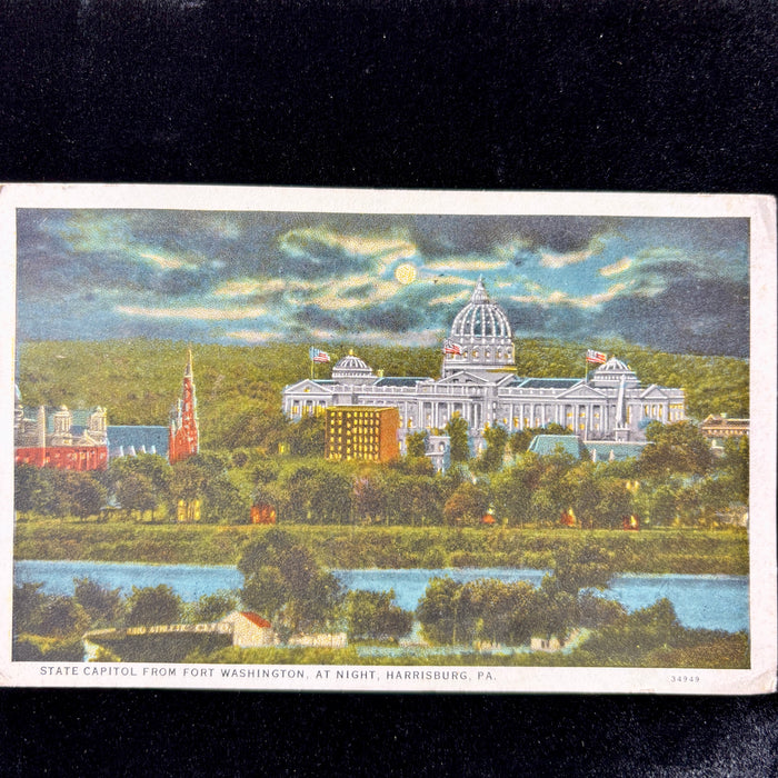 Vintage Postcard 1927 "Lots of Apples" Harrisburg PA Riverside Night
