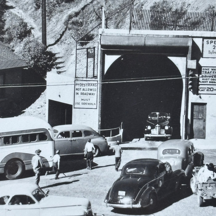 Vintage Postcard Lost Landmark RPPC Bingham Canyon Utah Cars Tour Buses Tunnel