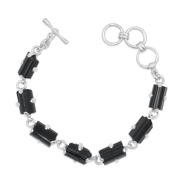 Black Tourmaline Bracelet Nugget Stones Sterling Silver Clasp
