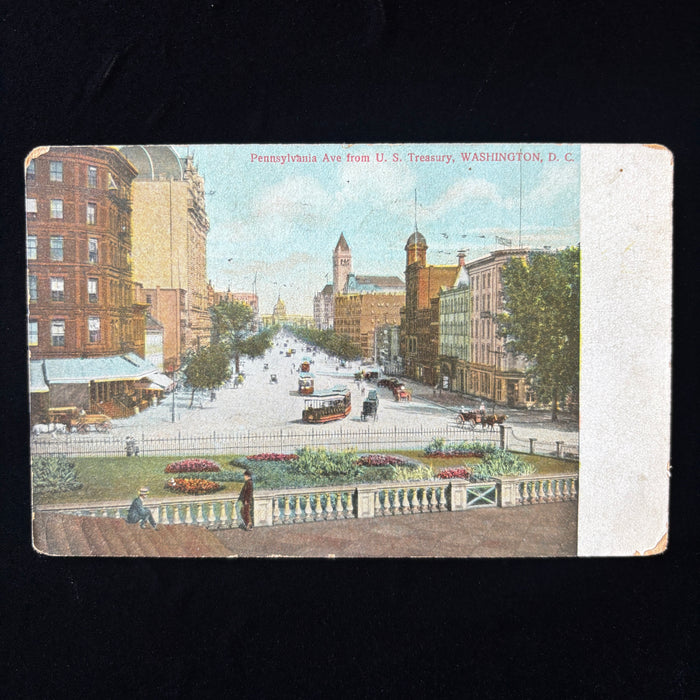 Antique Postcard 1909 Cars Trolley Horses Busy Street Scene Pennsylvania Ave DC