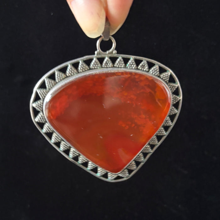 Carnelian Pendant Orange Shield Sterling Silver Statement