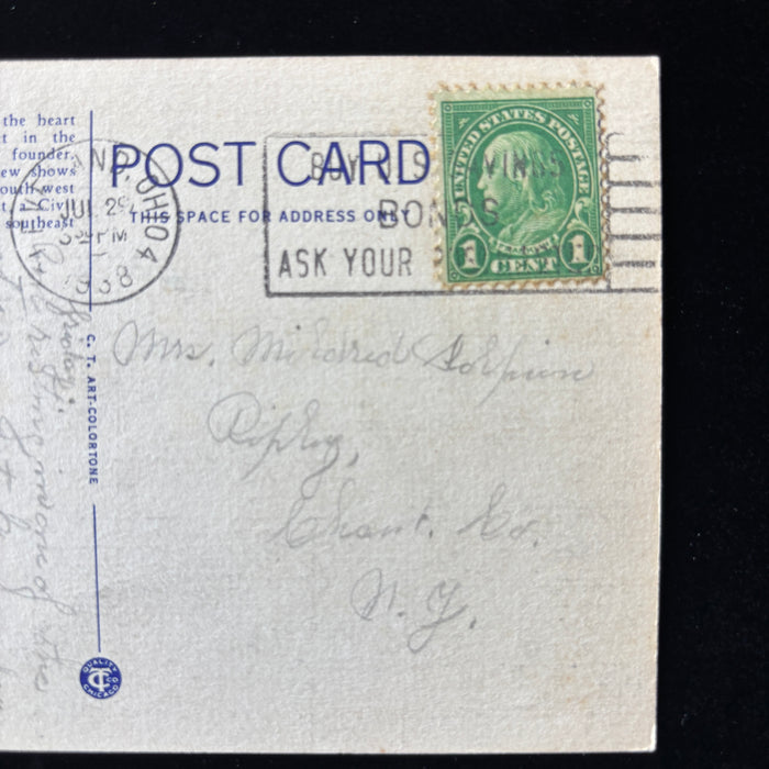 Vintage Postcard 1938 AC Show Bustling Cleveland OH Terminal Tower Night Linen