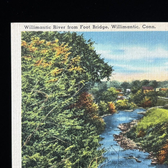 Vintage Postcard Willimantic River Foot Bridge American Thread Co. Connecticut