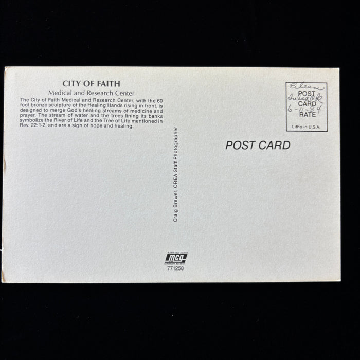 Vintage Postcard Oklahoma City Faith Tulsa Healing Hands Religious Architecture
