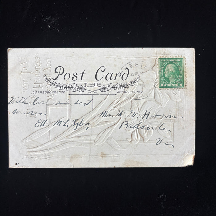 Antique Postcard 1910s Easter Worcester MA Ballsville VA Embossed Gold Lilies