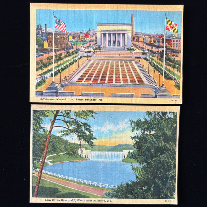 Vintage Postcard Lot Baltimore Pride War Memorial Plaza Loch Raven Dam Spillway