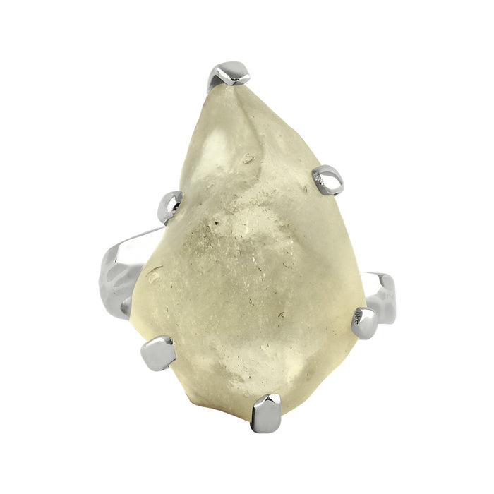 Libyan Desert Glass Ring Adjustable Starborn Yellow Tektite Sterling Silver