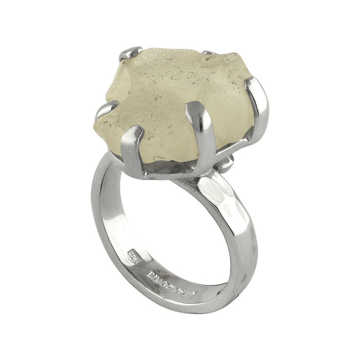 Libyan Desert Glass Ring Adjustable Starborn Yellow Tektite Sterling Silver