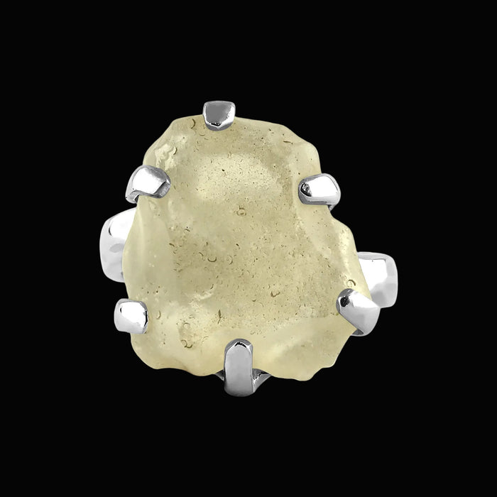 Libyan Desert Glass Ring Adjustable Starborn Yellow Tektite Sterling Silver