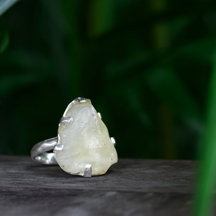 Libyan Desert Glass Ring Adjustable Starborn Yellow Tektite Sterling Silver