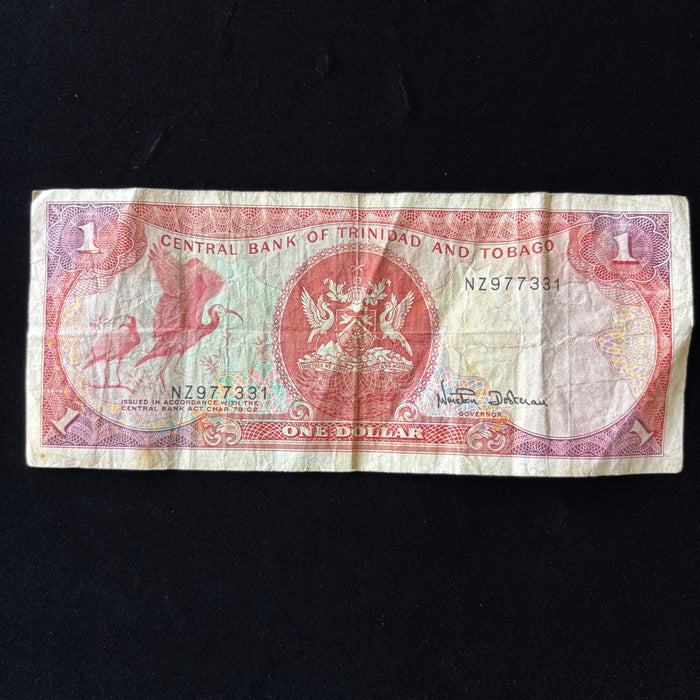 Vintage Banknote Trinidad Tobago National Bird Paradise Watermark Caribbean Red
