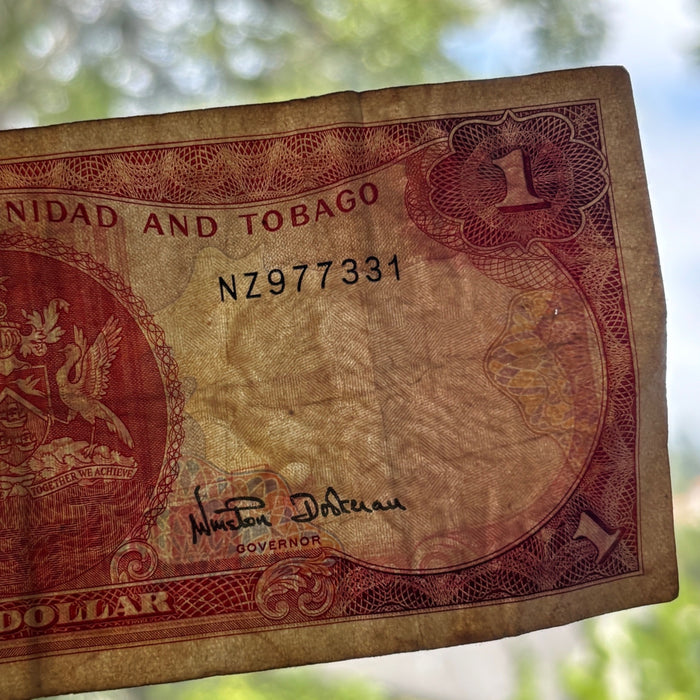 Vintage Banknote Trinidad Tobago National Bird Paradise Watermark Caribbean Red