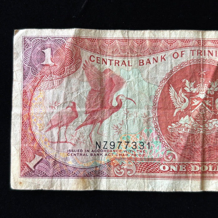 Vintage Banknote Trinidad Tobago National Bird Paradise Watermark Caribbean Red