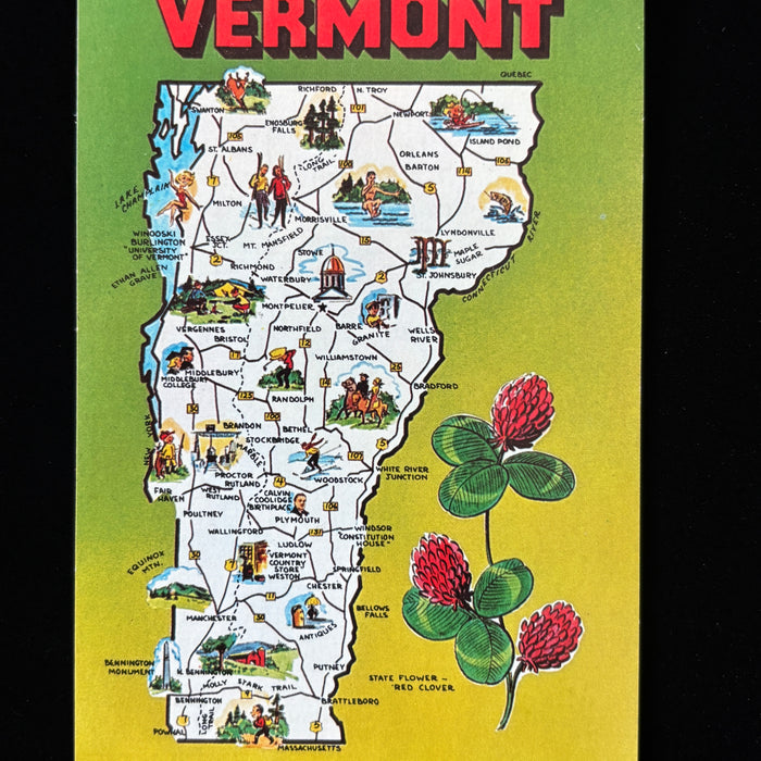 Vintage Postcard Lot Greetings Vermont State Map Summer Winter Covered Bridges