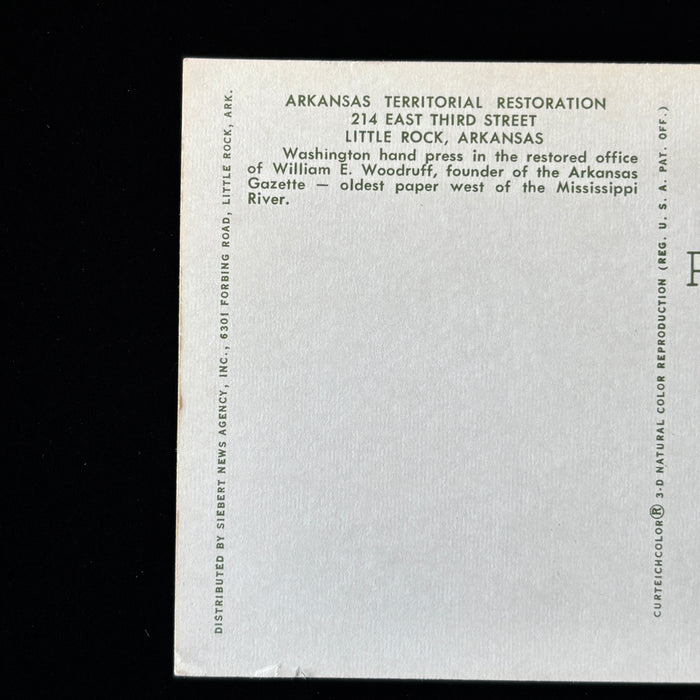 Vintage Postcard Washington Hand Press Newspaper Printing Arkansas Little Rock