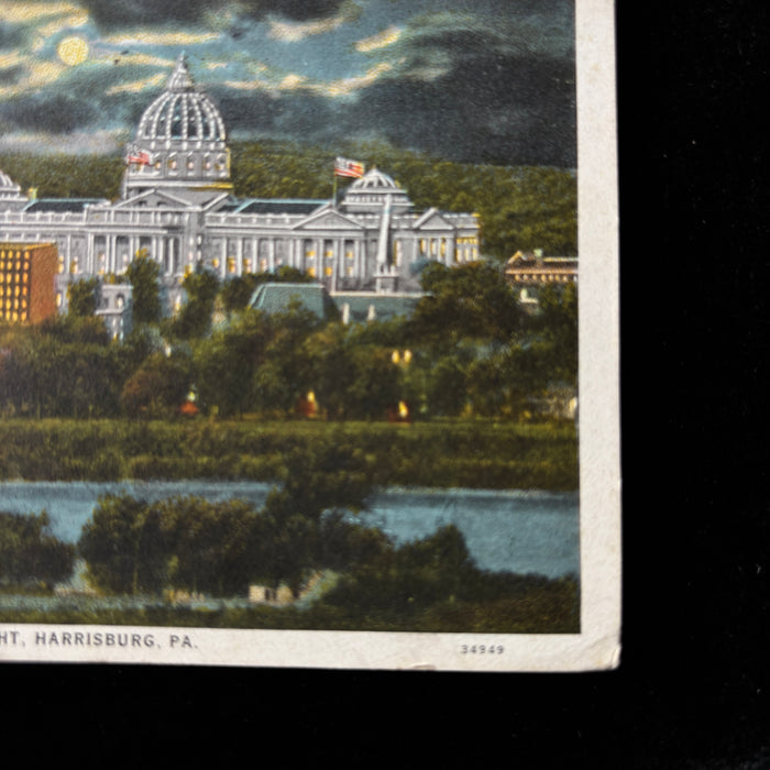 Vintage Postcard 1927 "Lots of Apples" Harrisburg PA Riverside Night