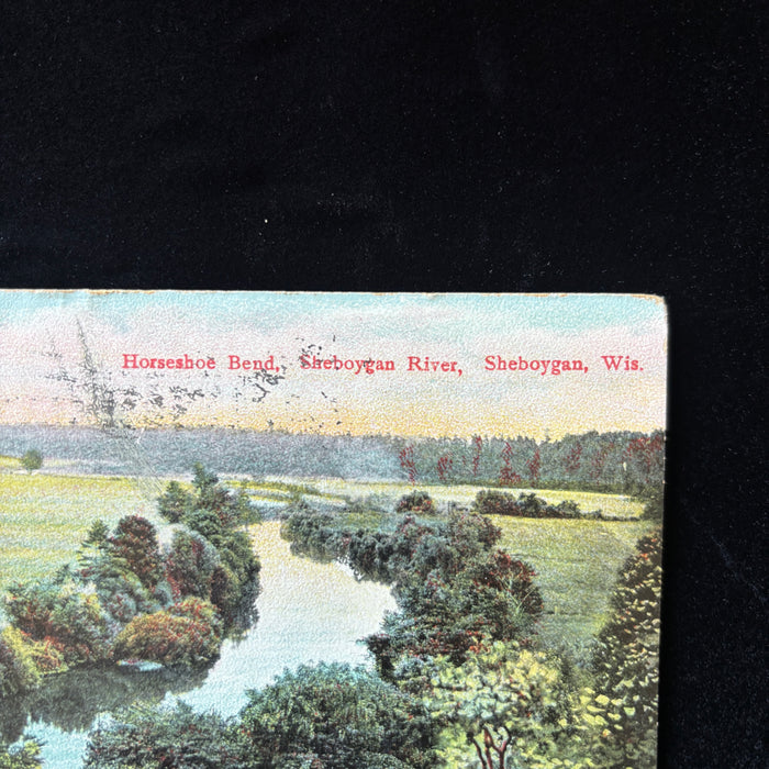 Antique Postcard 1909 Homecoming Sheboygan Wisconsin Horseshoe Bend Flag Cancel