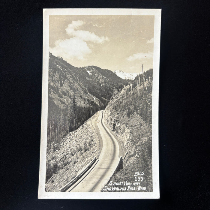 Vintage Postcard RPPC Sunset Highway Snoqualmie Pass Washington Mountain Road