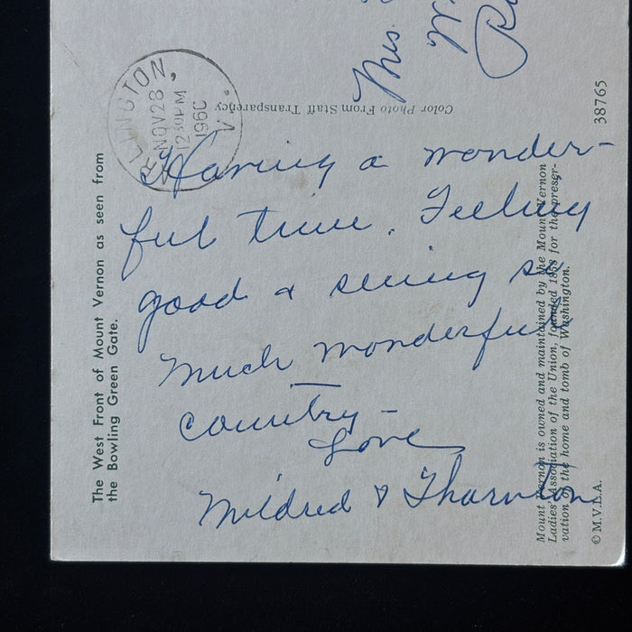 Vintage Postcard 1960 Cold War Masaryk Stamp George Washington Mt Vernon W Front