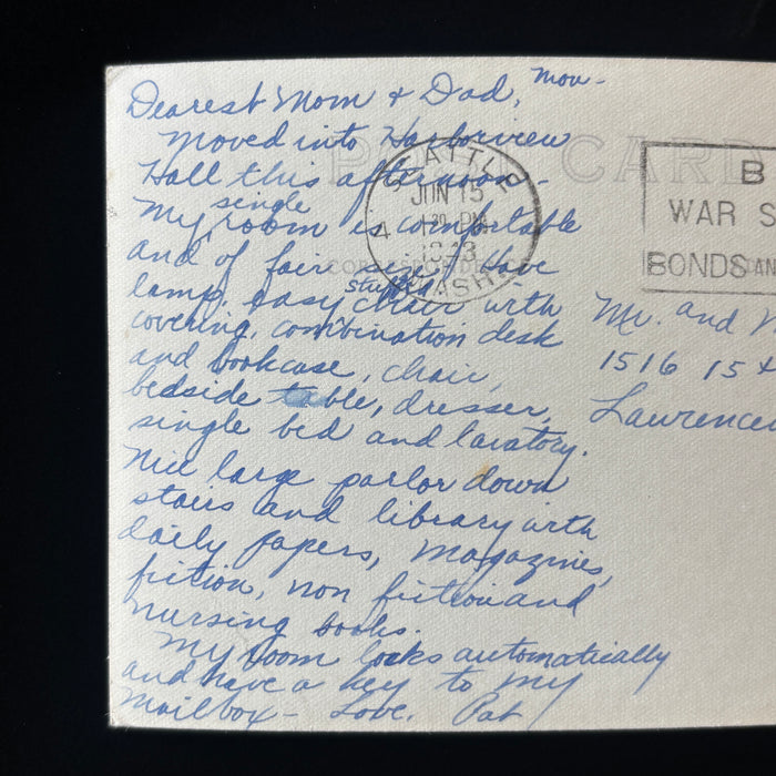Vintage Postcard 1943 RPPC Seattle Washington Nurses Dorm Harborview Hospital