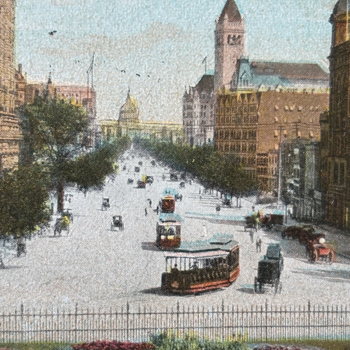Antique Postcard 1909 Cars Trolley Horses Busy Street Scene Pennsylvania Ave DC