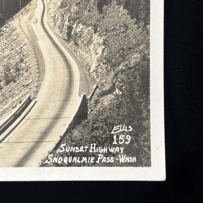 Vintage Postcard RPPC Sunset Highway Snoqualmie Pass Washington Mountain Road
