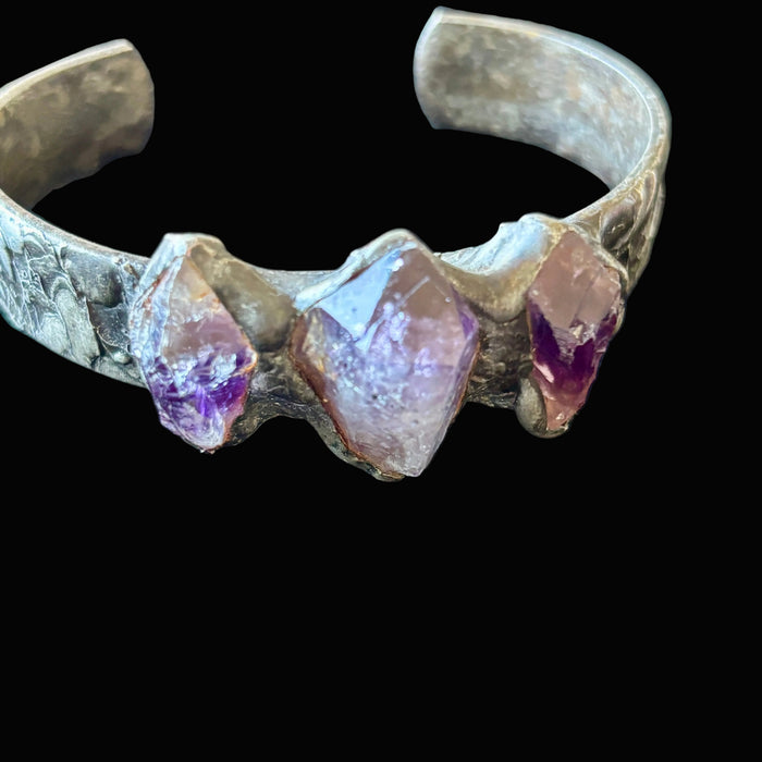 Amethyst Bracelet Raw Purple Textured Brutalist Cuff