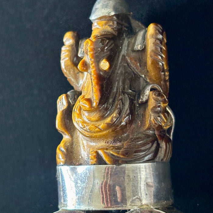 Tigers Eye Pendant Ganesha Amethyst Quartz Sterling Statement