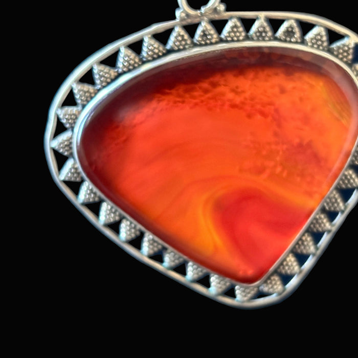 Carnelian Pendant Orange Shield Sterling Silver Statement