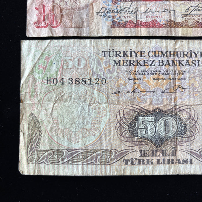 Vintage Banknote Lot of 5 World History Turkey Yugoslavia Honduras 1970-80s Set