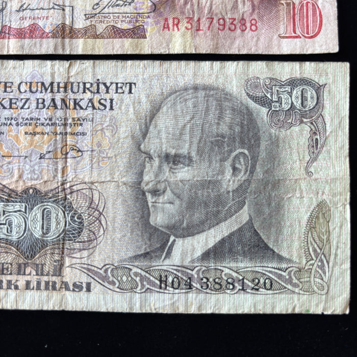 Vintage Banknote Lot of 5 World History Turkey Yugoslavia Honduras 1970-80s Set