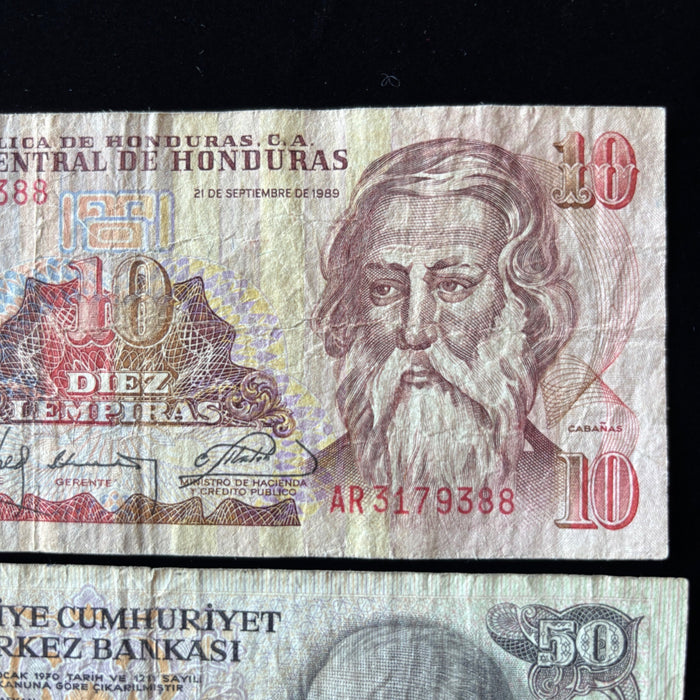 Vintage Banknote Lot of 5 World History Turkey Yugoslavia Honduras 1970-80s Set