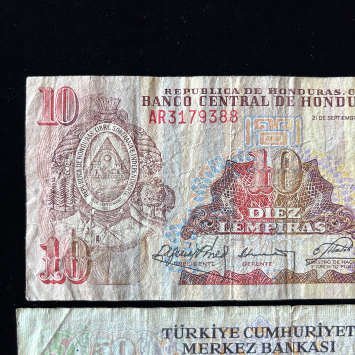 Vintage Banknote Lot of 5 World History Turkey Yugoslavia Honduras 1970-80s Set