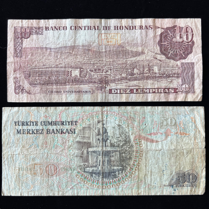 Vintage Banknote Lot of 5 World History Turkey Yugoslavia Honduras 1970-80s Set