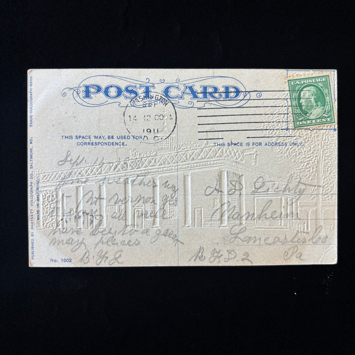Antique Postcard 1911 Embossed Blue Mt Vernon Mansion Virginia Lancaster PA