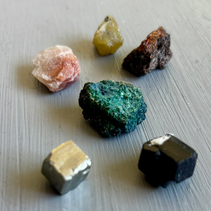 Raw Crystal Set: 6 Pyrite Malachite Garnet Tourmaline & More